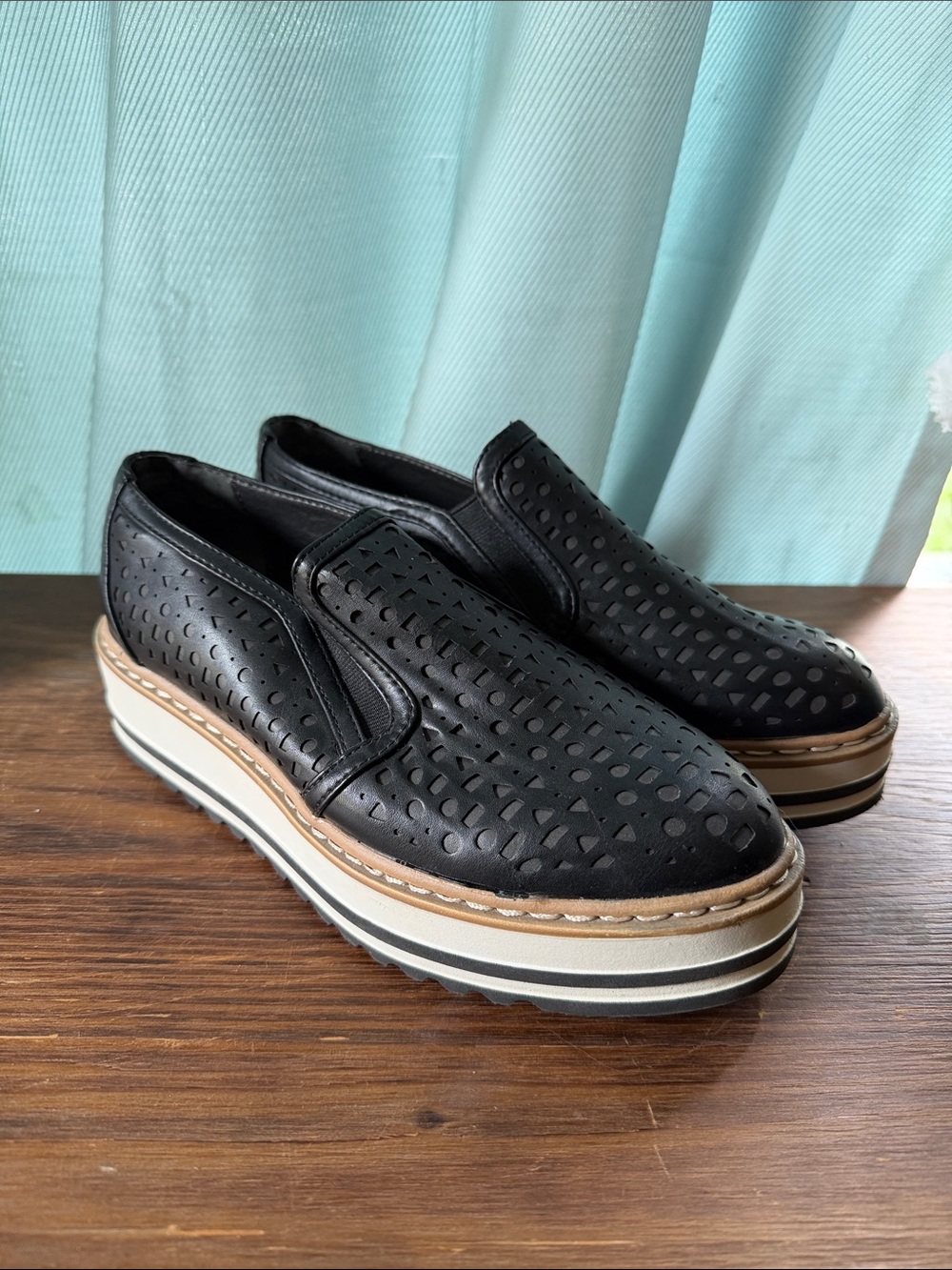 Seven Dials Black Perforated Platform Slip-On Loafers